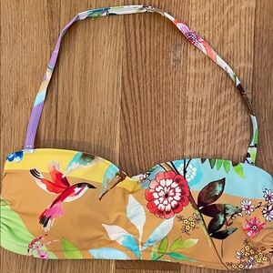 Johnny Was White and Yellow Floral Bandeau swim Top EUC SMALL